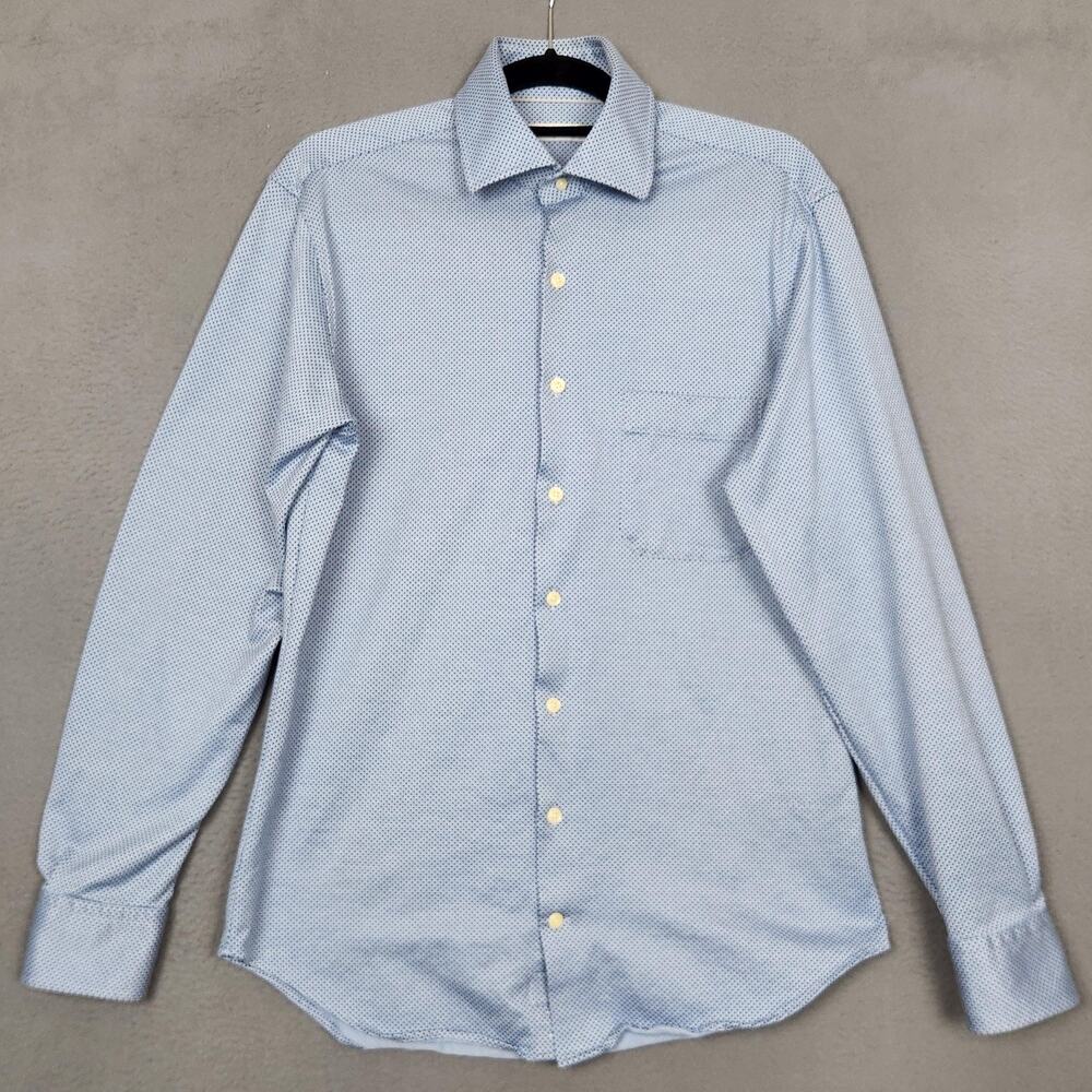 Peter Millar Shirt Mens Medium Blue Polka Dot Long Sleeve Button Up Cotton